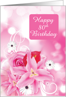 80th Birthday for Woman Pink Flowers card