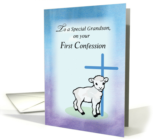 Grandson First Confession with Lamb and Blue Cross card (1307626)
