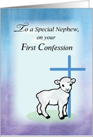 Nephew First Confession with Lamb and blue Cross card