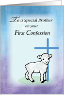 Brother First Confession with Lamb and Blue Cross card