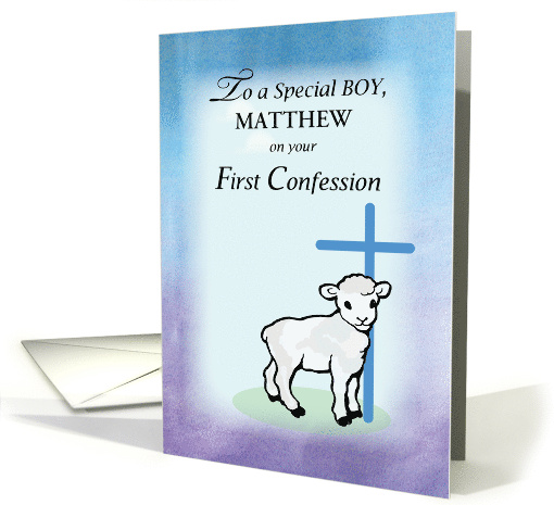 Boy Personalized Name First Confessional Lamb Cross card (1308234)
