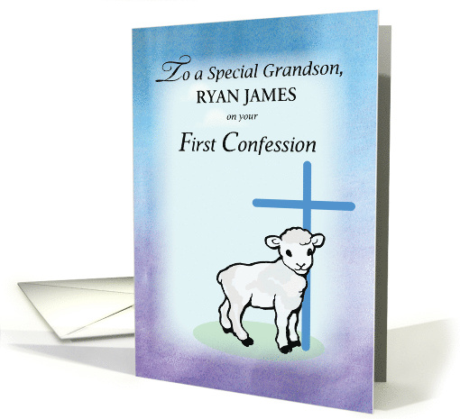 Personalize Grandson Ryan First Confession Lamb card (1308260)