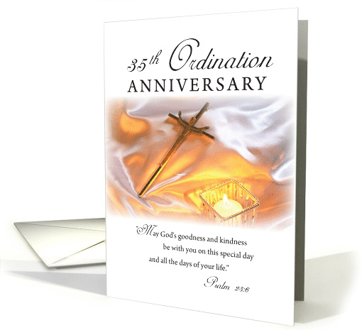 35th Ordination Anniversary with Cross and Candle Religious card