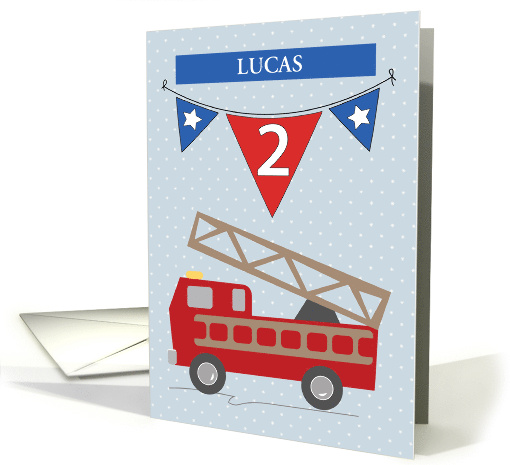 Custom Name Lucas Custom Age 2nd Birthday Firetruck card (1342120)