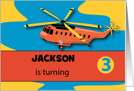 Birthday Invitation Custom Name 3rd Birthday with Helicopter card