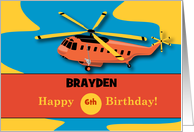 Custom Name Custom Age 6th Birthday with Helicopter card