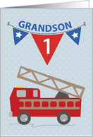 1st Birthday Grandson Firetruck card