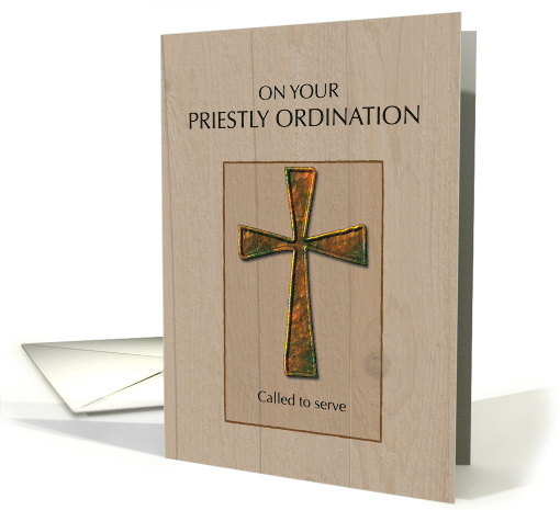 Priest Ordination Congratulations Rustic Metal Cross on Wood card