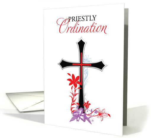 Priest Ordination Black Cross with Red Swirls card (1352188)