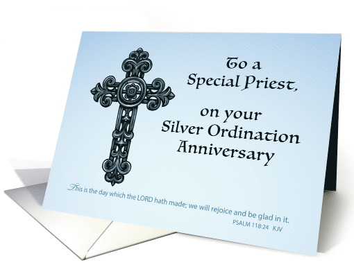 Priest Silver 25th Ordination Anniversary Ornate Cross card (1352558)