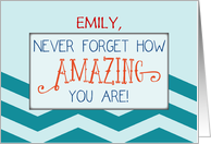 Custom Personal Name Amazing Support at College Teal Chevron Stripes card