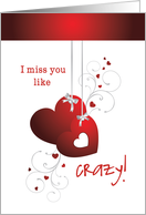 Miss You Valentine Red Hearts card