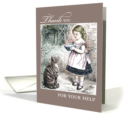 Thank You for Help Vintage Girl and Cat card (1353602)