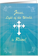 Easter Religious Cross and Rays on Teal card