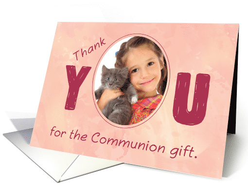 Communion Gift Thank You Photo Customizable Pink card (1354452)