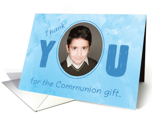 Communion Gift Thank You Photo Customizable Blue card (1354456)