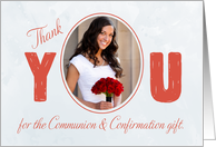 Communion and Confirmation Photo Thank You Gift Silver and Red card