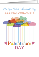 Newlywed Couple Valentine Rainbow Clouds and Hearts card