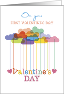 First Valentines Day Valentine Rainbow Clouds and Hearts card