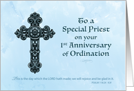 1st Ordination Anniversary Priest Ornate Cross card