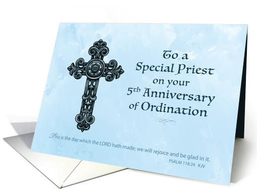 5th Ordination Anniversary Priest Ornate Cross card (1354704)
