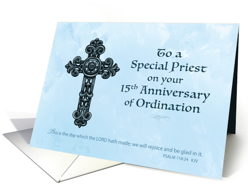 15th Fifteenth Ordination Anniversary Priest Ornate Cross card