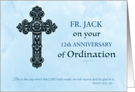 Custom Name and Anniversary Year Ordination Year Priest Ornate Cross card