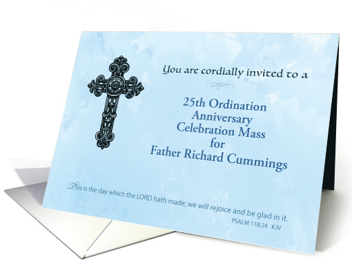 Invitation 25th Custom Ordination Anniversary Priest Ornate Cross card
