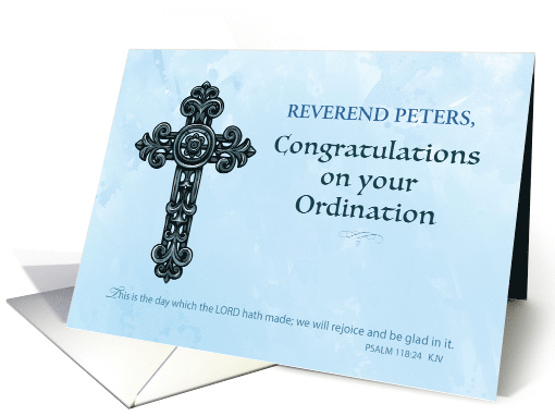 Custom Name Ordination Congratulations Ornate Cross card (1354776)
