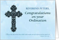 Custom Name Ordination Congratulations Ornate Cross card