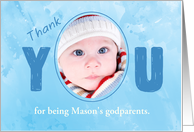 Thank You Babys Godparent Blue Personalize Name Photo card