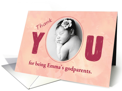 Thank You Babys Godparent Pink Personalize Name Photo card (1356890)