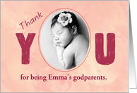 Thank You Babys Godparent Pink Personalize Name Photo card