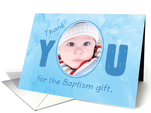 Thank You Baptism Gift Blue Photo Customize card (1356900)