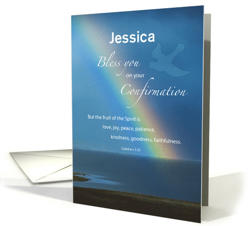 Custom Personalized Name Confirmation Rainbow with Dove card (1360772)