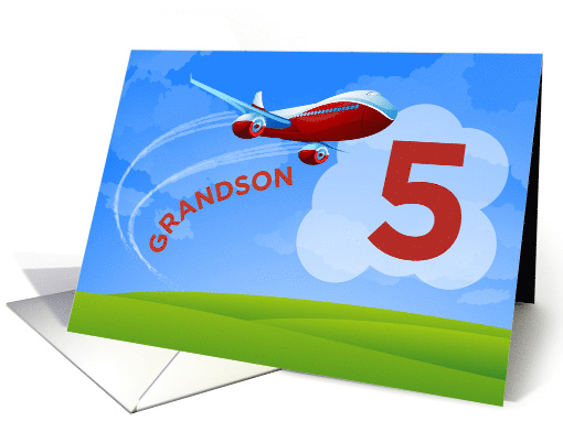 5th Birthday Grandson Red Airplane card (1360926)