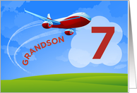 7th Birthday Grandson Red Airplane card