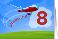 8th Birthday Grandson Red Airplane card