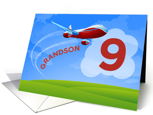 9th Birthday Grandson Red Airplane card (1360934)