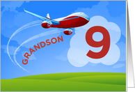 9th Birthday Grandson Red Airplane card