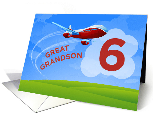 6th Birthday Great Grandson Red Airplane card (1361074)