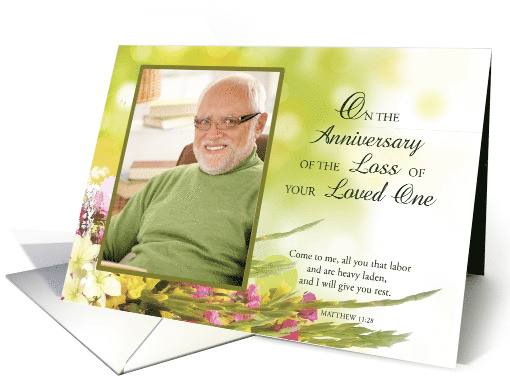 Anniversary of Loved Ones Death Custom Photo Religious Flowers card