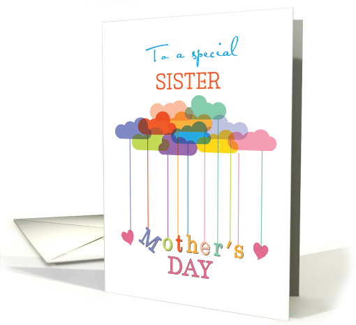 Sister Cute Mothers Day Rainbow Clouds and Hearts card (1364458)