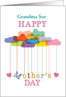 Custom Name Mothers Day Rainbow Clouds Hearts Grandma card