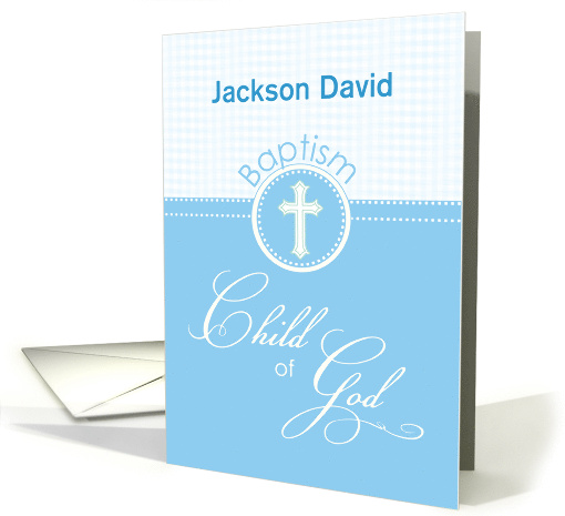 Custom Name Invitation Blue Boy Child of God Baptism Jackson card