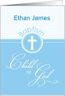 Custom Name Blue Boy Child of God Baptism Congratulations Ethan card