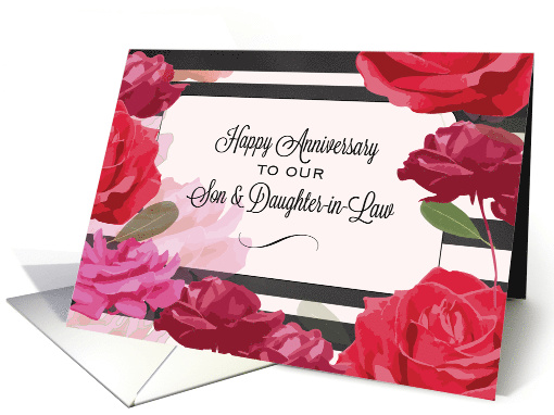 Son and Daughter in Law Wedding Anniversary Roses Stripes card