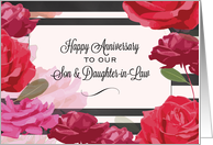 Son and Daughter in Law Wedding Anniversary Roses Stripes card