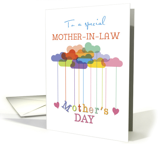 Mother in Law Cute Mothers Day Rainbow Clouds and Hearts card