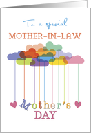 Mother in Law Cute Mothers Day Rainbow Clouds and Hearts card